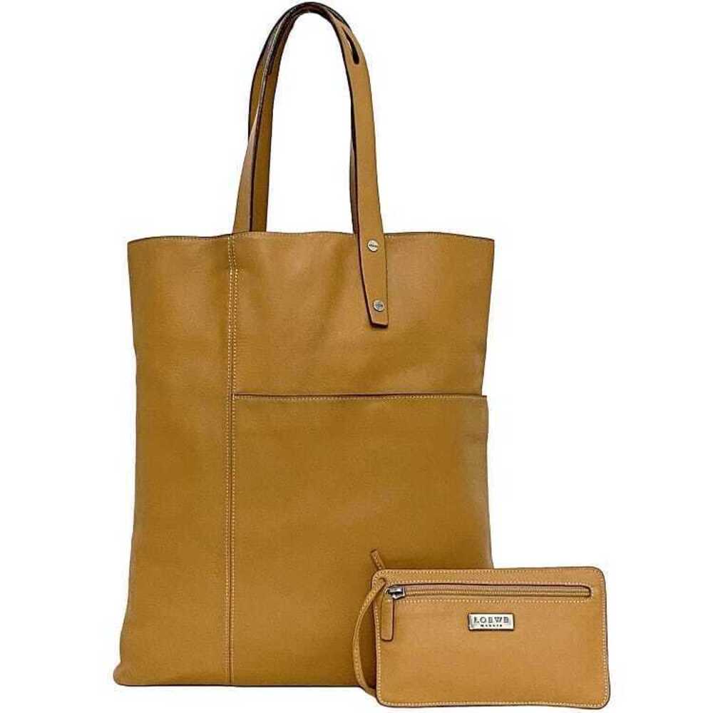 Loewe Tote Bag Camel Tan Brown Leather Logo Clutch Business